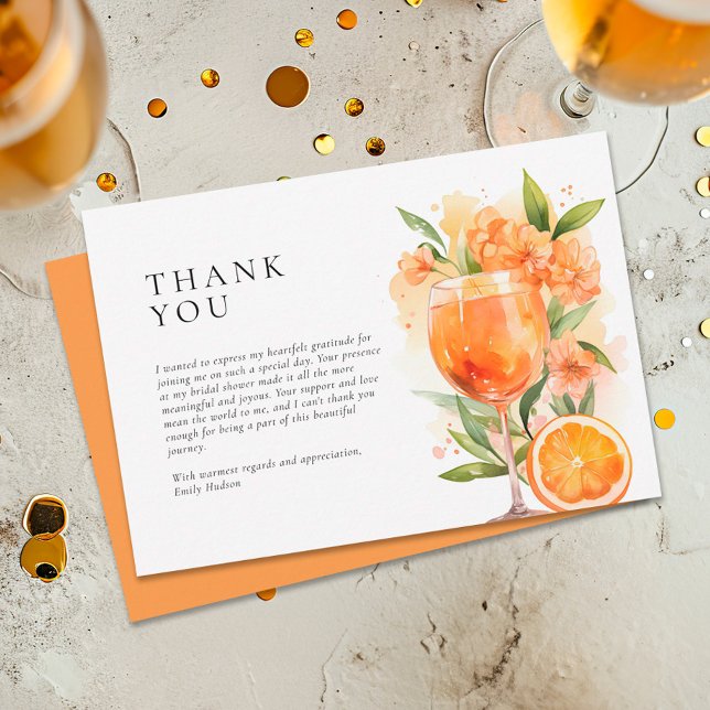Aperol Spritz Watercolor Bridal Shower Thank You Card (Creator Uploaded)