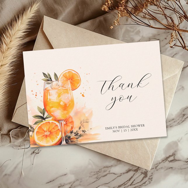 Aperol Spritz Watercolor Bridal Shower  Thank You Card (Creator Uploaded)