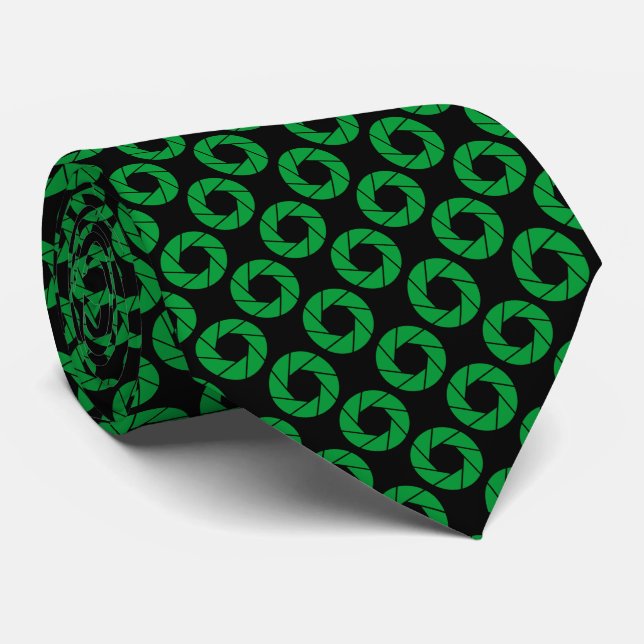 Aperture Pattern - Grass Green on Black Tie (Rolled)