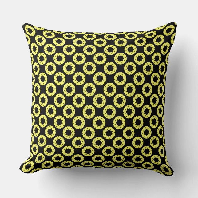 Aperture Pattern - Light Yellow on Black Cushion (Front)