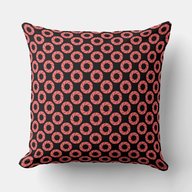 Aperture Pattern - Tropical Pink on Black Cushion (Front)
