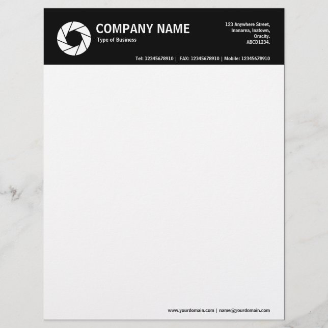Aperture Symbol 2in Colour Header - Black Letterhead Template (Front)