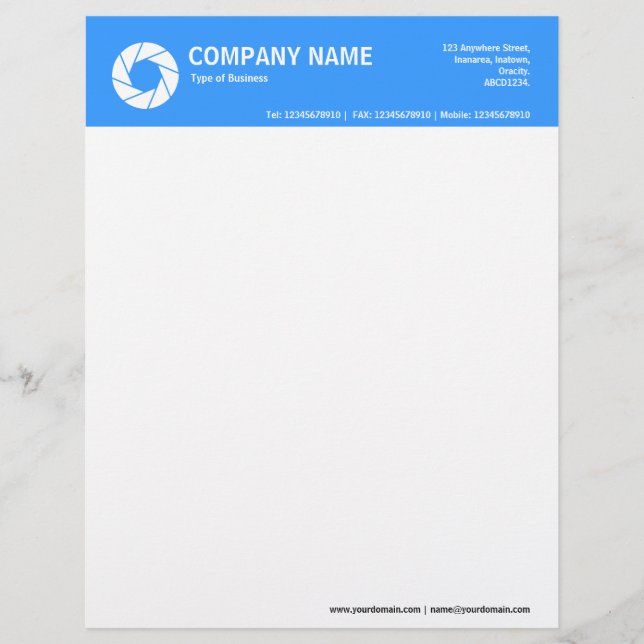 Aperture Symbol 2in Colour Header - Blue 3399FF Custom Letterhead (Front)