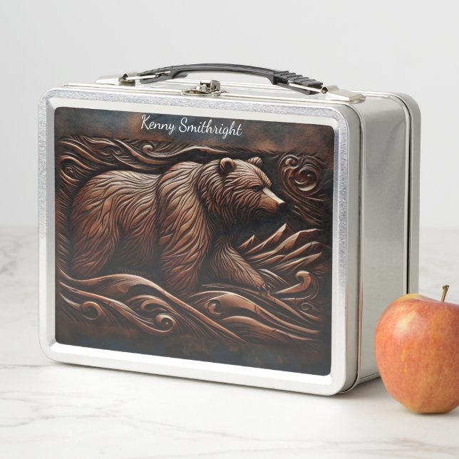 Apex Predator: Leather Etched Grizzly Metal Lunch Box (In Situ)