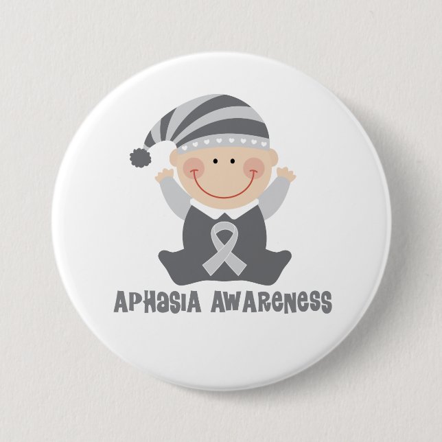 Aphasia Awareness Cute Silver ribbon Button (Front)