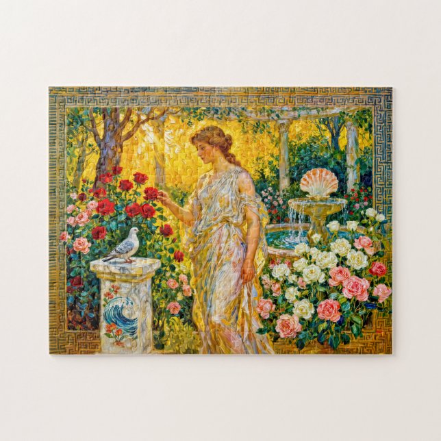 Aphrodite in Rose Garden with Fountain, Shell and  Jigsaw Puzzle (Horizontal)