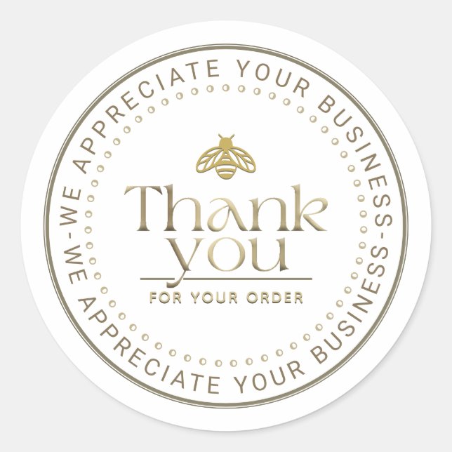 APIARY 3D GOLD HONEY BEE LOGO BUSINESS THANK YOU CLASSIC ROUND STICKER (Front)