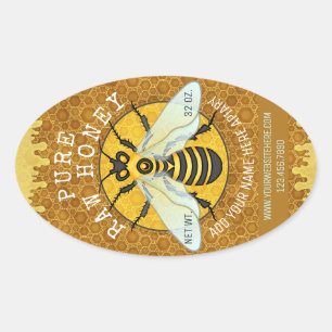 Apiary Honeybee Honey Jar Labels   Honeycomb Bee