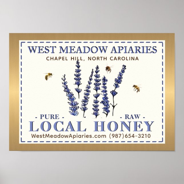 Apiary Name Farmer's Market Gold Local Honey Poster (Front)
