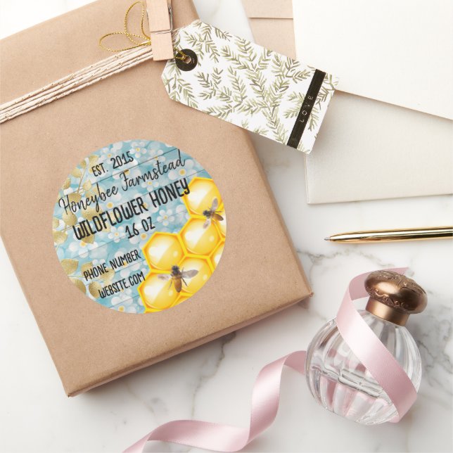 Apiary Wildflower Honey bee farm 16oz customisable Classic Round Sticker (Gifting)