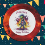 Apocalypse Birthday Zombie Boy Paper Plate<br><div class="desc">Apocalypse Birthday Zombie Boy Fiery Zombie personalised plates for a little boy. Click the "Customise it!" button to change the text size, text colour, font style and more! If this product has the option to transfer the design to another item, please make sure to adjust the design to fit if...</div>
