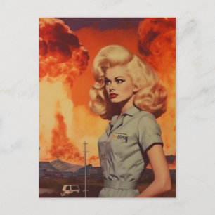 Apocalyptic blonde vintage woman postcard