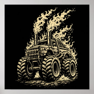 Apocalyptic Monster Truck in Flames Poster