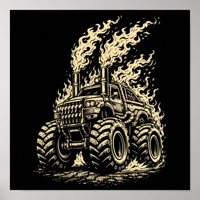 Apocalyptic Monster Truck in Flames Poster (Front)
