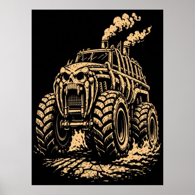 Apocalyptic Ribcage-Inspired Monster Truck Poster (Front)