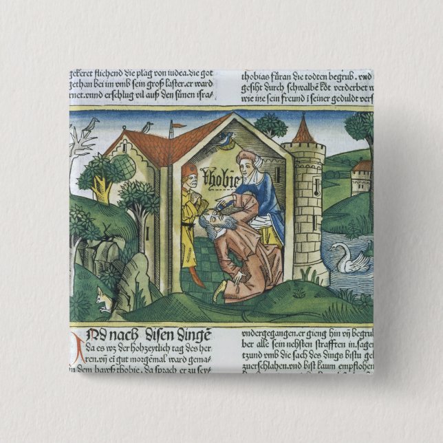 Apocrypha: Tobit is blinded by sparrow's droppings 15 Cm Square Badge (Front)