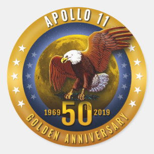 Apollo 11 50th Anniversary Golden Eagle and Moon - Classic Round Sticker