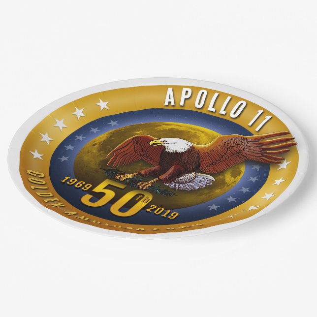 Apollo 11 50th Anniversary Golden Eagle and Moon - Paper Plate (Angled)
