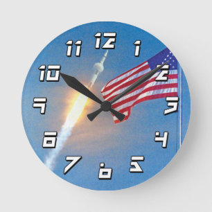 Apollo 11 launch with American Flag Round Clock
