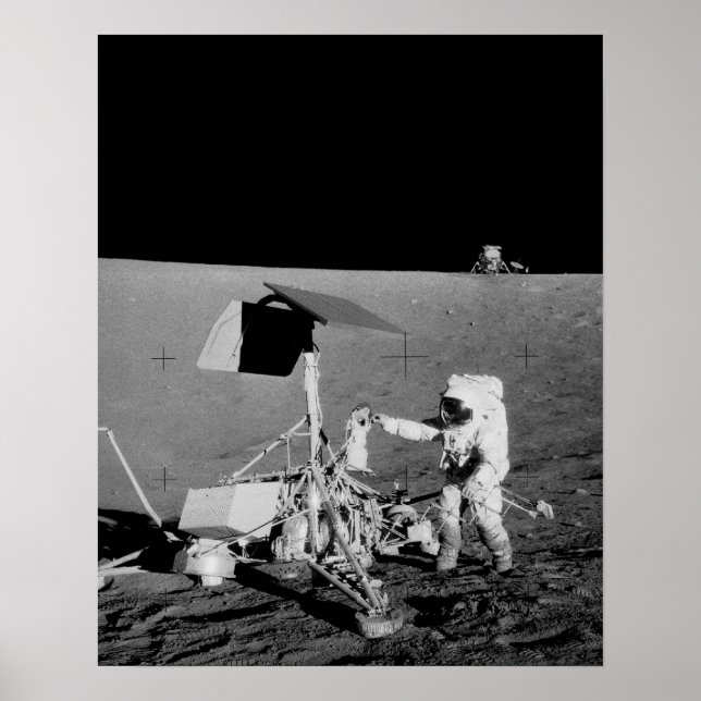 Apollo 12 Astronaut & Lunar Module on the Moon Poster (Front)
