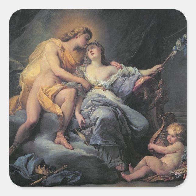 Apollo caressing the nymph Leucothea (oil on canva Square Sticker (Front)