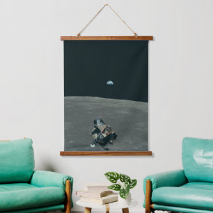 Apollo Lunar Lander and Earthrise Over Moon Hanging Tapestry