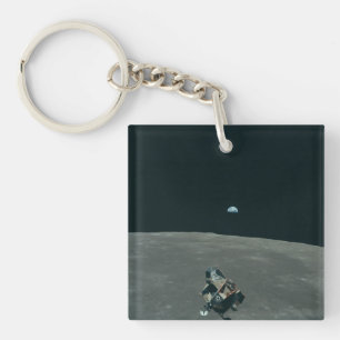 Apollo Lunar Lander and Earthrise Over Moon Key Ring