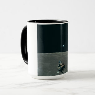 Apollo Lunar Lander and Earthrise Over Moon Mug