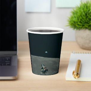 Apollo Lunar Lander and Earthrise Over Moon Paper Cups