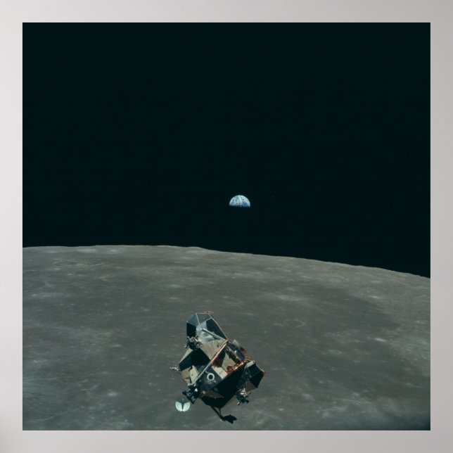 Apollo Lunar Lander and Earthrise Over Moon     Poster (Front)