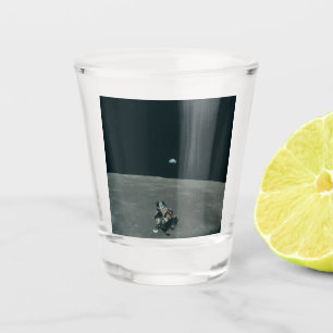 Apollo Lunar Lander and Earthrise Over Moon Shot Glass