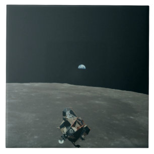 Apollo Lunar Lander and Earthrise Over Moon Tile