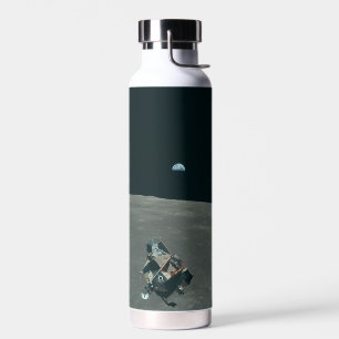 Apollo Lunar Lander and Earthrise Over Moon Water Bottle