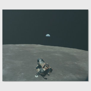 Apollo Lunar Lander and Earthrise Over Moon     Wrapping Paper