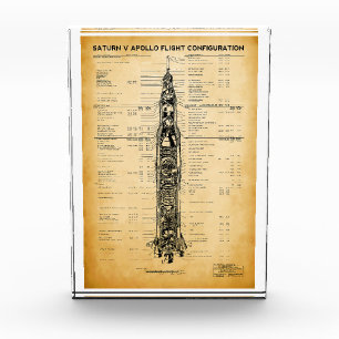 APOLLO Moon Mission SATURN V Rocket Blueprint 1967 Photo Block