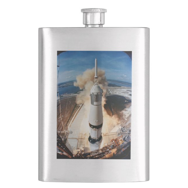 Apollo Saturn V Rocket launch to Moon 1969 Hip Flask (Front)