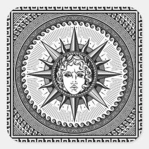 Apollo Sun God Symbol on Greek Key Ornament Square Sticker