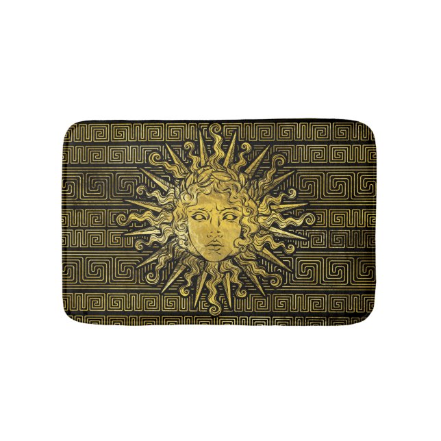 Apollo Sun Symbol on Greek Key Pattern Bath Mat (Front)