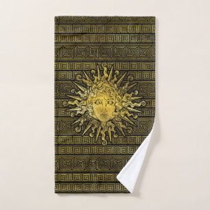 Apollo Sun Symbol on Greek Key Pattern Bath Towel Set