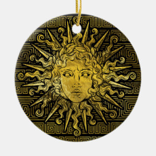Apollo Sun Symbol on Greek Key Pattern Ceramic Tree Decoration