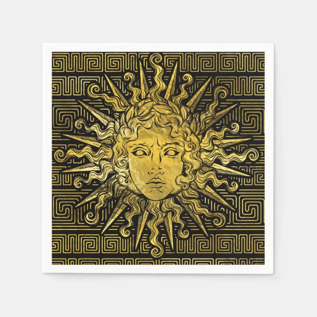 Apollo Sun Symbol on Greek Key Pattern Napkin (Front)