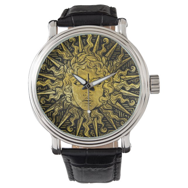 Apollo Sun Symbol on Greek Key Pattern Watch (Front)