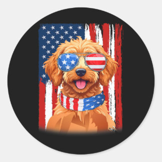 Apoo Dog Us America Flag Men Women 4th Of July Pat Classic Round Sticker