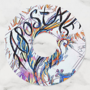 Apostate Colourful Abstract Doodle Drawing Wine Glass Tag