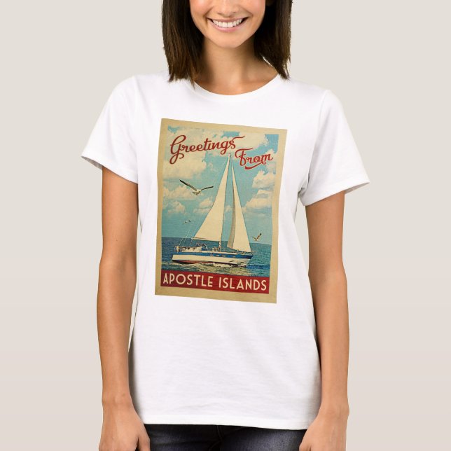 Apostle Islands Sailboat Vintage Travel Wisconsin T-Shirt (Front)