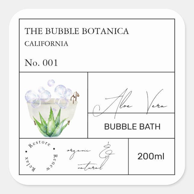 Apothecary Aloe Vera Bubble Bath Label (Front)