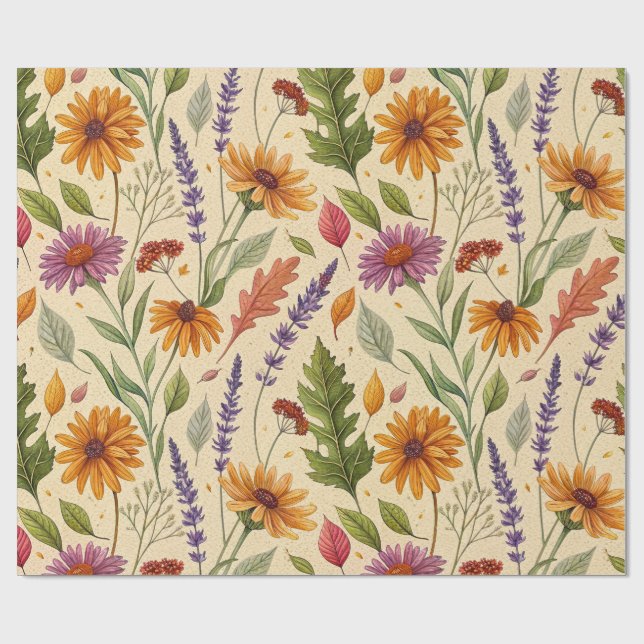 Apothecary Autumn Floral Garden Pattern Wrapping Paper (Flat)