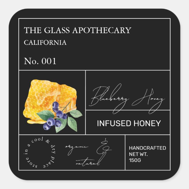 Apothecary Blueberry Infused Honey Label (Front)
