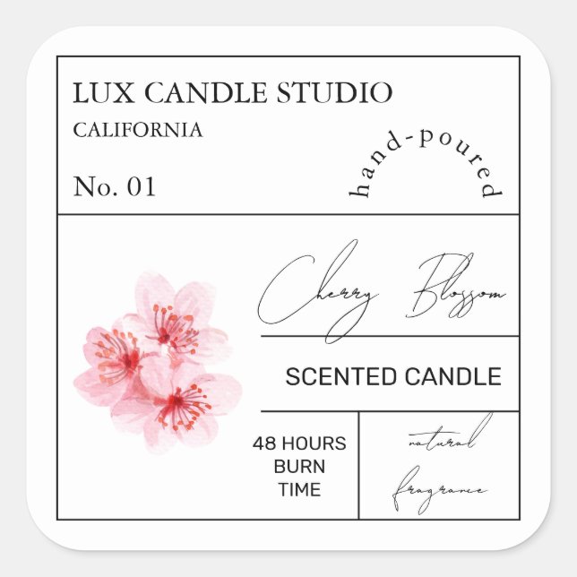 Apothecary Cherry Blossom Scented Candle Label (Front)