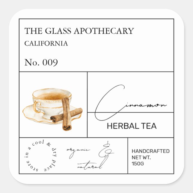 Apothecary Cinnamon Herbal Tea  Label (Front)